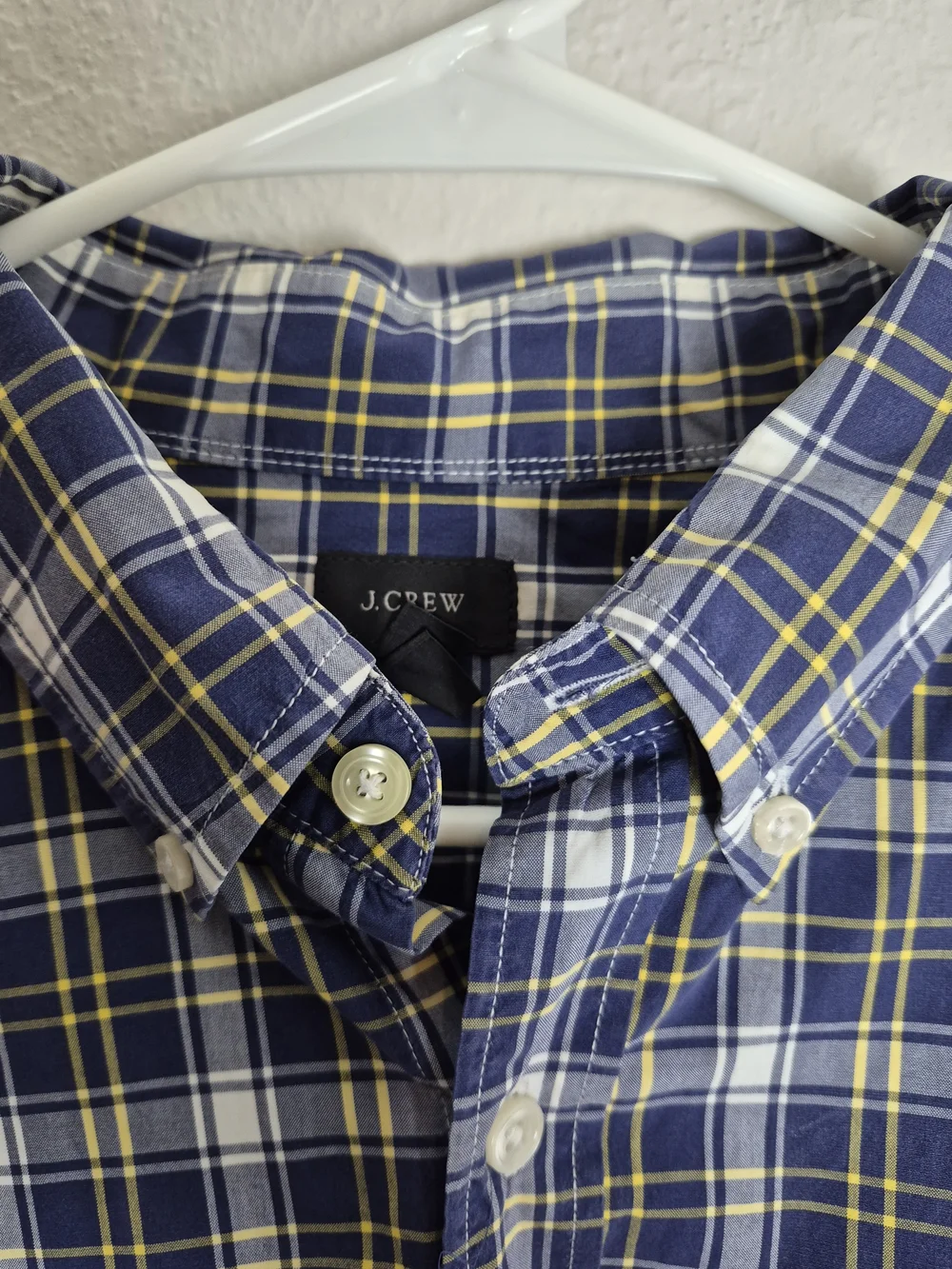 J. Crew Navy and White Plaid Button-Down Shirt with Yellow Accents